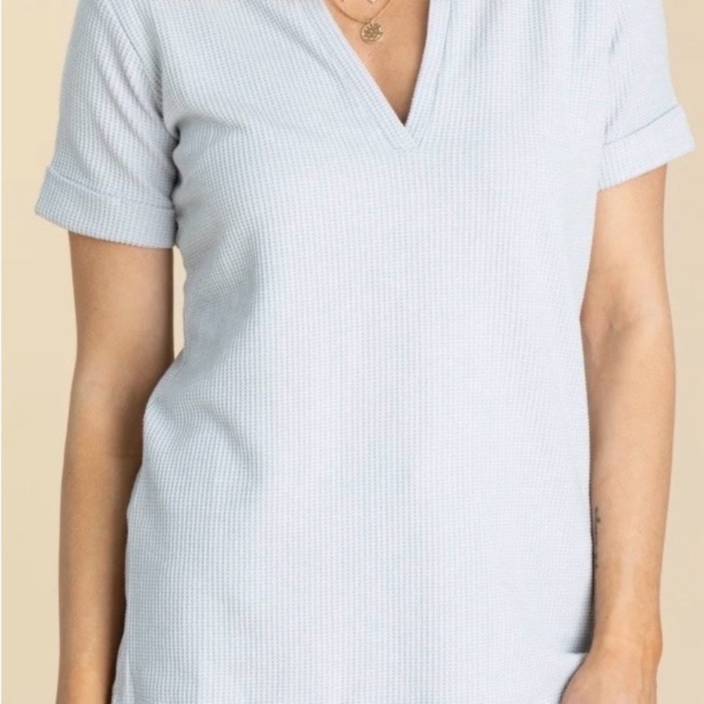 Zenana light grey waffle knit short sleeve  Women's Top